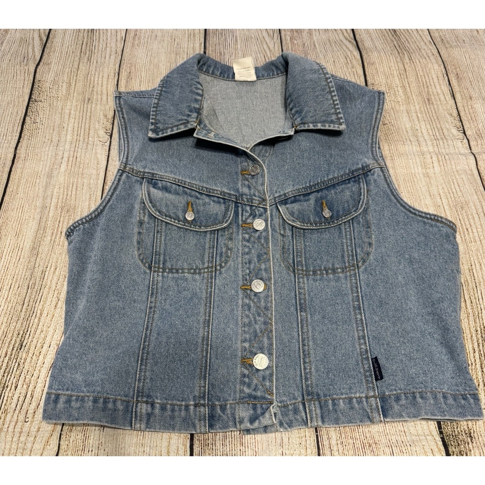 Early 2000's Old Navy Known Around the World Denim Vest Sz Large Y2K GTub31